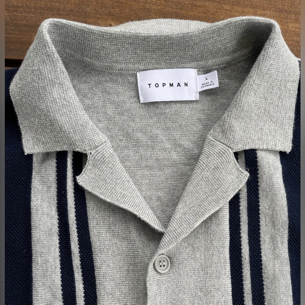 Men’s Topman Short Sleeve collar button up shirt - grey with stripes and lapels.